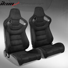 Universal Pair Reclinable Racing Seat Dual Slider Black Suede Carbon Leather
