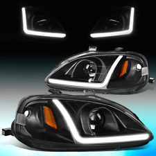 For 1999-2000 Honda Civic Led Drl Black Amber Side Turn Projector Headlights