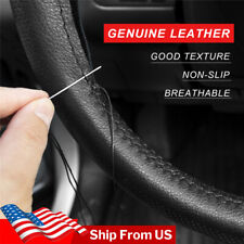 Diy Genuine Leather Car Steering Wheel Cover Needle Thread Anti-slip Black 15us
