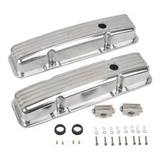 Polished Aluminum Short Finned Valve Covers For 58-86 Sbc Small Block Chevy 350