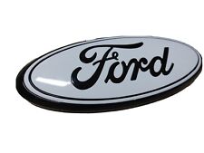2017-21 Ford F250 Grill Emblem Custom Tri White Platinum Gloss Black Emblem.