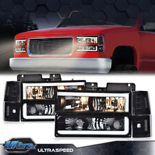 Smoked Lens Led Tube Headlights Lamps Fit For 88-98 Gmc Sierra Ck Silverado