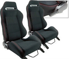 New 2 X Black Cloth Red Stitch Racing Seats Reclinable W Slider For Honda