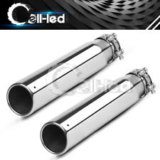 2pcs Clamp-on Exhaust Tips 2.5 Inlet 3 Outlet 12 Long Truck Tailpipe Chrome