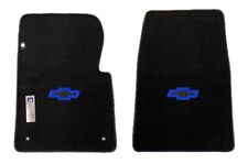 New Black Floor Mats 1967-1970 Chevy C10 K10 With Embroidered Bowtie Logo Blue