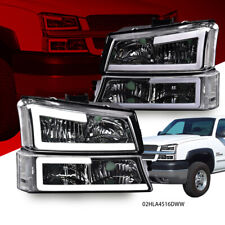 Fit For 03-07 Chevy Silveradoavalanche Led Drl Bumper Headlights Clearchrome