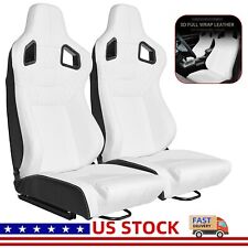 Racing Seat Pair Universal White Leather Reclinable Bucket Sport Seat 1pair