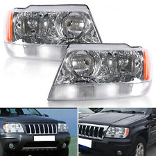 Front Headlights Fit For 1999-2004 Jeep Grand Cherokee Left Right Chrome Housing