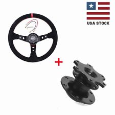 Us 350mm Deep Dished Racing Suede Alloy Steering Wheel Quick Release Hub Kit