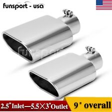 2x Ss Bolt-on Square Exhaust Tip Rolled Oval Slant 2.5 Inlet - 5.5 X 3 Outlet