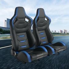 2pcs Universal Reclinable Racing Seats Pvc Leather Car Bucket Seats Blackblue