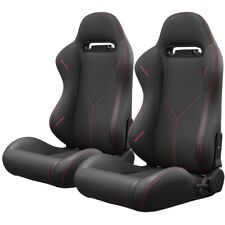 2 Pcs Universal Racing Seats Pair Of Pvc Leather Racing Bucket Seats W. Sliders