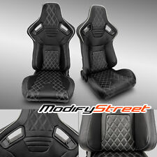 2 X Black Pvc Leatherwhite Stitch Leftright Racing Bucket Seats Pair