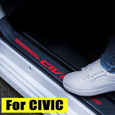 For Honda Civic Carbon Fibre Red Door Sill Scuff Cover Anti Scratch Sticker